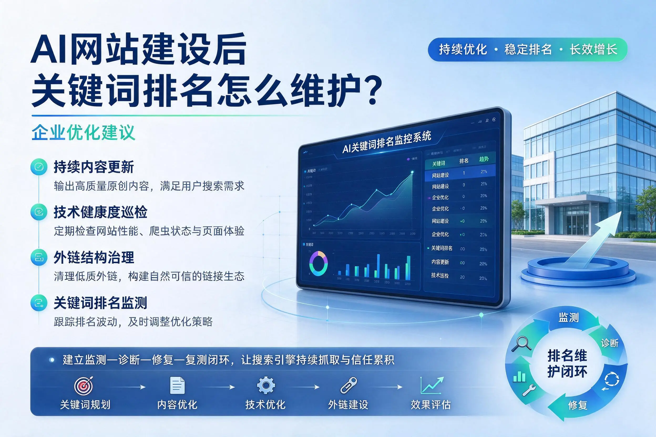 AI网站建设后关键词排名怎么维护?新星企业优化建议