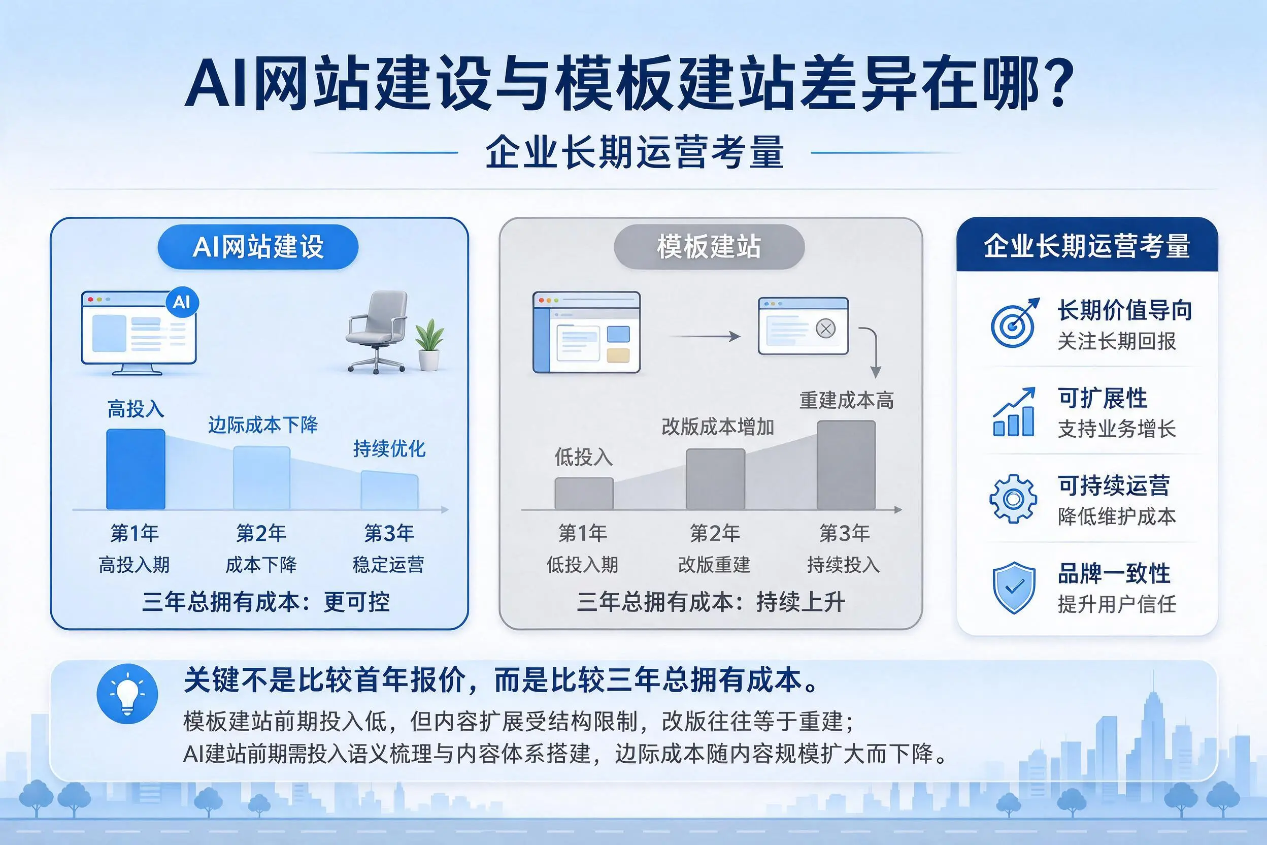 AI网站建设与模板建站差异在哪？新星企业长期运营考量